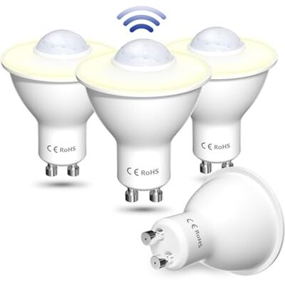 Lamptobe Lamp 5 W, GU10, led, bewegingsmelder, lamp, schemeringssensor, warmwit, 3000 K, niet dimbaar, automatisch aan/uit, ledlamp voor garage, hal, terras (4 stuks) Lamptobe Lamp 5 W, GU10, led, bewegingsmelder, lamp, schemeringssensor, warmwit, 3000 K, niet dimbaar, automatisch aan/uit, ledlamp voor garage, hal, terras (4 stuks)