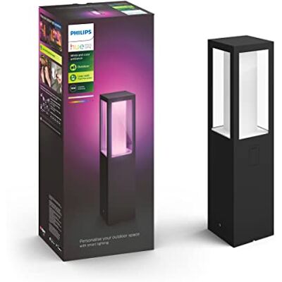 Philips Impress Sokkellamp Uitbreiding Buitenlamp IP44 Duurzame LED Verlichting Wit en Gekleurd Licht Dimbaar Verbind met Hue Bridge Werkt met Alexa en Google Home Laag Zwart Philips Impress Sokkellamp Uitbreiding Buitenlamp IP44 Duurzame LED Verlichting Wit en Gekleurd Licht Dimbaar Verbind met Hue Bridge Werkt met Alexa en Google Home Laag Zwart