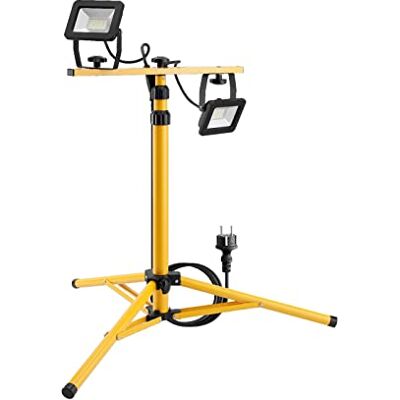 goobay 57845 Telescopische led-bouwlamp op statief, 2 x 20 W, 3400 lm/neutraal wit licht, 4000 K, voor binnen en buiten, IP65, zwart/geel goobay 57845 Telescopische led-bouwlamp op statief, 2 x 20 W, 3400 lm/neutraal wit licht, 4000 K, voor binnen en buiten, IP65, zwart/geel