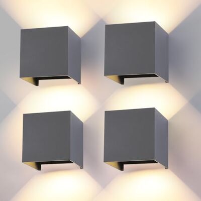 FUPE 4 stuks wandlampen voor binnen en buiten, led, G9-lampen, vervangbaar, IP65, waterdicht, buitenwandlamp, donkergrijs, 3000 K, warmwit, vierkante wandlamp, aluminium, instelling van de verlichtingshoek FUPE 4 stuks wandlampen voor binnen en buiten, led, G9-lampen, vervangbaar, IP65, waterdicht, buitenwandlamp, donkergrijs, 3000 K, warmwit, vierkante wandlamp, aluminium, instelling van de verlichtingshoek
