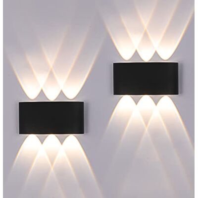 FUPE Wandlamp voor buiten/binnen, led, 12 W, 1200 lm, IP65, waterdicht, modern, van aluminium, Up and Down licht, zwart, 3000 K, warm licht, 2 stuks FUPE Wandlamp voor buiten/binnen, led, 12 W, 1200 lm, IP65, waterdicht, modern, van aluminium, Up and Down licht, zwart, 3000 K, warm licht, 2 stuks
