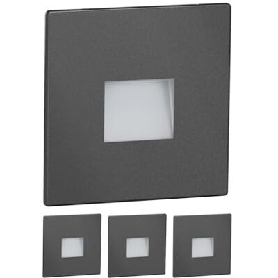 ledscom.de 4 stuks LED trapverlichting/wandinbouwlamp FOW voor binnen en buiten, downlight, vierkant, antraciet, 85 x 85 mm, warm wit ledscom.de 4 stuks LED trapverlichting/wandinbouwlamp FOW voor binnen en buiten, downlight, vierkant, antraciet, 85 x 85 mm, warm wit
