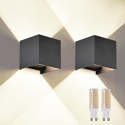 FUPE Wandlamp voor buiten, binnen, led, G9-lampen, vervangbaar, IP65, waterdicht, wandlamp, buiten, zwart, 4000 K, natuurlijk licht, vierkant, aluminium, instelling van de verlichtingshoek, 2 stuks FUPE Wandlamp voor buiten, binnen, led, G9-lampen, vervangbaar, IP65, waterdicht, wandlamp, buiten, zwart, 4000 K, natuurlijk licht, vierkant, aluminium, instelling van de verlichtingshoek, 2 stuks