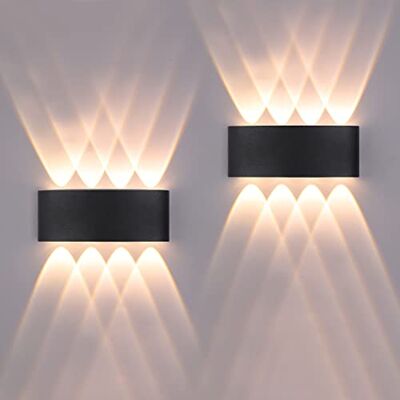 FUPE 2 stuks wandlampen voor buiten en binnen, led, 16 W, 1600 lm, IP65, waterdicht, modern, van aluminium Up and Down licht, zwart, 3000 K, warm licht FUPE 2 stuks wandlampen voor buiten en binnen, led, 16 W, 1600 lm, IP65, waterdicht, modern, van aluminium Up and Down licht, zwart, 3000 K, warm licht