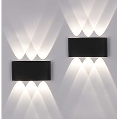 FUPE Set van 2 led-wandlampen voor buiten/binnen, 12 W, 1200 lm, IP65, waterdicht, modern aluminium, licht boven en onder (zwart 4500 K natuurlijk licht) FUPE Set van 2 led-wandlampen voor buiten/binnen, 12 W, 1200 lm, IP65, waterdicht, modern aluminium, licht boven en onder (zwart 4500 K natuurlijk licht)