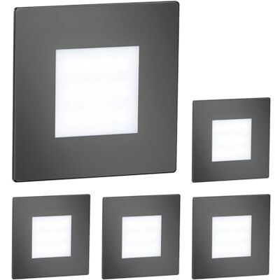 ledscom.de 5 stuks LED trapverlichting / FEX inbouwwandlamp voor binnen en buiten, vierkant, antraciet, 85 x 85 mm, koud wit ledscom.de 5 stuks LED trapverlichting / FEX inbouwwandlamp voor binnen en buiten, vierkant, antraciet, 85 x 85 mm, koud wit