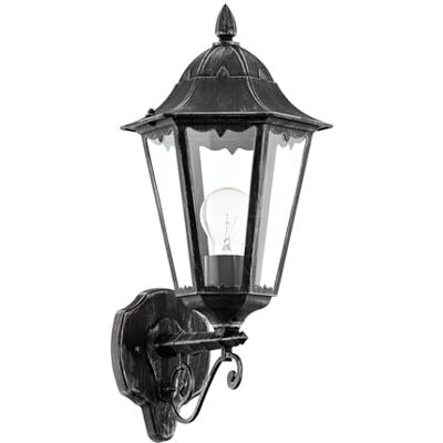 EGLO Navedo Buitenlamp met 1lichtpunt, wandlamp van gegoten aluminium en glas, kleur: zwart, zilver-patina, fitting: E27, IP44 EGLO Navedo Buitenlamp met 1lichtpunt, wandlamp van gegoten aluminium en glas, kleur: zwart, zilver-patina, fitting: E27, IP44