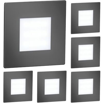 ledscom.de FEX 6 LED trapverlichting / wandinbouwlampen voor binnen en buiten, vierkant, antraciet, 85 x 85 mm, koud wit ledscom.de FEX 6 LED trapverlichting / wandinbouwlampen voor binnen en buiten, vierkant, antraciet, 85 x 85 mm, koud wit