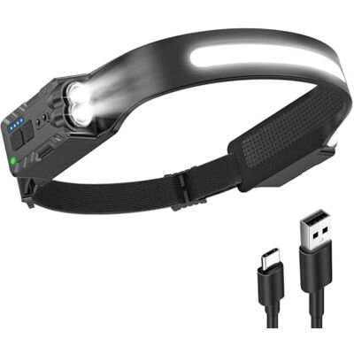 Diboniur Hoofdlamp met 8 verlichtingsmodi, 340 graden brede hoek, oplaadbare led-hoofdlamp met bewegingssensor, IPX4 waterdicht, hoofdzaklamp voor kamperen, hardlopen Diboniur Hoofdlamp met 8 verlichtingsmodi, 340 graden brede hoek, oplaadbare led-hoofdlamp met bewegingssensor, IPX4 waterdicht, hoofdzaklamp voor kamperen, hardlopen