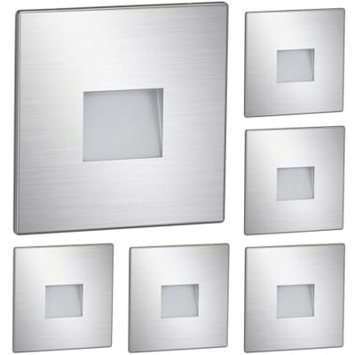 ledscom.de FOW 6 led-traplampen/inbouwlampen voor binnen en buiten, downlight, rechthoekig, roestvrij staal, 85 x 85 mm, koud wit ledscom.de FOW 6 led-traplampen/inbouwlampen voor binnen en buiten, downlight, rechthoekig, roestvrij staal, 85 x 85 mm, koud wit