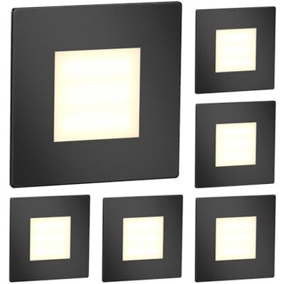 ledscom.de FEX 6 LED trapverlichting / wandinbouwlampen voor binnen en buiten, vierkant, zwart, 85 x 85 mm, warm wit ledscom.de FEX 6 LED trapverlichting / wandinbouwlampen voor binnen en buiten, vierkant, zwart, 85 x 85 mm, warm wit