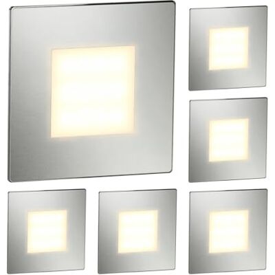 ledscom.de FEX 6 LED traplampen/wandinbouwlampen voor binnen en buiten, vierkant, roestvrij staal, 85 x 85 mm, warm wit ledscom.de FEX 6 LED traplampen/wandinbouwlampen voor binnen en buiten, vierkant, roestvrij staal, 85 x 85 mm, warm wit