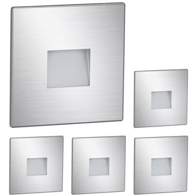 ledscom.de LED traplicht/wandlamp FOW voor binnen en buiten, downlight, hoekig, roestvrij staal, 85 x 85mm, warm wit, 5st. ledscom.de LED traplicht/wandlamp FOW voor binnen en buiten, downlight, hoekig, roestvrij staal, 85 x 85mm, warm wit, 5st.
