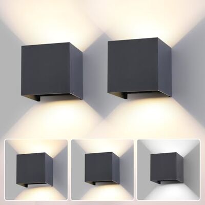 FUPE Wandlamp voor buiten, binnen, verstelbaar, 3 kleuren, led, wandlamp, IP65, waterdicht, modern, antraciet, 15 W, vierkante aluminium wandlamp, instelling van de stralingshoek, 11 cm, 2 stuks FUPE Wandlamp voor buiten, binnen, verstelbaar, 3 kleuren, led, wandlamp, IP65, waterdicht, modern, antraciet, 15 W, vierkante aluminium wandlamp, instelling van de stralingshoek, 11 cm, 2 stuks