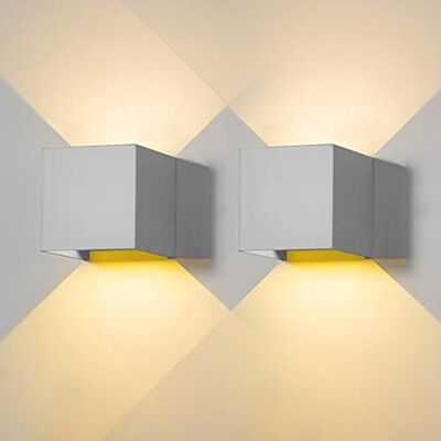 FUPE Set van 2 ledbuitenwandlampen voor buiten, modern, binnen grijs, 6 W, 3000 K, warm licht, IP65, waterdicht, vierkante aluminium wandlampen, boven en onder, verstelbaar, design FUPE Set van 2 ledbuitenwandlampen voor buiten, modern, binnen grijs, 6 W, 3000 K, warm licht, IP65, waterdicht, vierkante aluminium wandlampen, boven en onder, verstelbaar, design