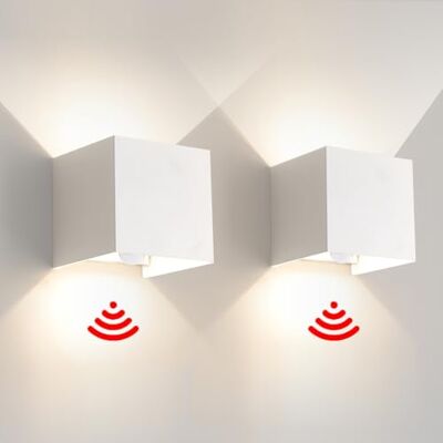 FUPE Wandlamp voor buiten, binnen, met bewegingsmelder, led-wandlamp, IP65, waterdicht, wit, 6 W, 4000 K, vierkant, aluminium, instelling van de verlichtingshoek, 2 stuks FUPE Wandlamp voor buiten, binnen, met bewegingsmelder, led-wandlamp, IP65, waterdicht, wit, 6 W, 4000 K, vierkant, aluminium, instelling van de verlichtingshoek, 2 stuks