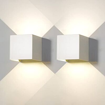 FUPE Set van 2 wandlampen voor buiten, led, wandlampen voor binnen, modern, wit, 20 W, 4000 K, natuurlijk wit, IP65, waterdicht, vierkant, aluminium, instelbare lichthoek, design en eenvoudig FUPE Set van 2 wandlampen voor buiten, led, wandlampen voor binnen, modern, wit, 20 W, 4000 K, natuurlijk wit, IP65, waterdicht, vierkant, aluminium, instelbare lichthoek, design en eenvoudig