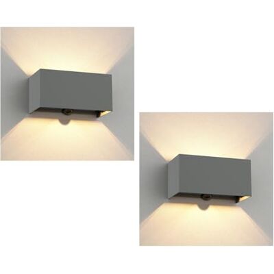 ledscom.de 2 x CUBEL wandlamp, schemersensor, bewegingsmelder voor buiten, IP65, op-/neerverlichting, mat grijs, rechthoekig, 2 x G9, max. 10 W ledscom.de 2 x CUBEL wandlamp, schemersensor, bewegingsmelder voor buiten, IP65, op-/neerverlichting, mat grijs, rechthoekig, 2 x G9, max. 10 W