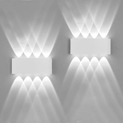 FUPE Set van 2 led-wandlampen voor buiten/binnen, 16 W, 1600 lm, IP65, waterdicht, modern aluminium, licht boven en onder (wit 6500 K koud licht) FUPE Set van 2 led-wandlampen voor buiten/binnen, 16 W, 1600 lm, IP65, waterdicht, modern aluminium, licht boven en onder (wit 6500 K koud licht)
