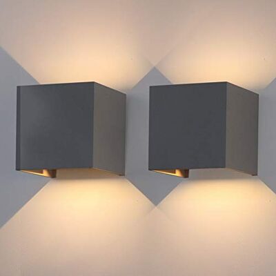 Klighten Wandlamp, 12 W, led, vierkant, wandlamp, 3000 K, warmwit, licht voor slaapkamer/trappen/woonkamer/kantoor, IP65, donkergrijs, 2 stuks Klighten Wandlamp, 12 W, led, vierkant, wandlamp, 3000 K, warmwit, licht voor slaapkamer/trappen/woonkamer/kantoor, IP65, donkergrijs, 2 stuks
