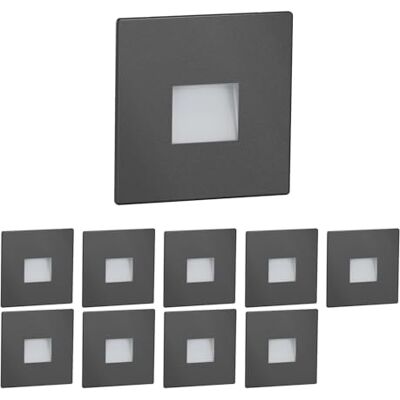 ledscom.de 10 stuks LED traplicht/wandinbouwlamp FOW voor binnen en buiten, downlight, vierkant, antraciet, 85 x 85 mm, warm wit ledscom.de 10 stuks LED traplicht/wandinbouwlamp FOW voor binnen en buiten, downlight, vierkant, antraciet, 85 x 85 mm, warm wit
