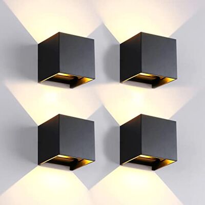 FUPE Set van 4 wandlampen voor buiten/binnen, led, kubus, moderne wandlamp, zwart, 6 W, 3000 K, warm licht, IP65, waterdicht, vierkante wandlamp, verstelbare stralingshoek FUPE Set van 4 wandlampen voor buiten/binnen, led, kubus, moderne wandlamp, zwart, 6 W, 3000 K, warm licht, IP65, waterdicht, vierkante wandlamp, verstelbare stralingshoek