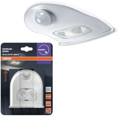 OSRAM Led-deur met bewegingsmelder, werkt op batterijen, 4000 K, 40 lm, 0,95 W, IP54, wit, verlichting naar beneden, geschikt voor ingangen OSRAM Led-deur met bewegingsmelder, werkt op batterijen, 4000 K, 40 lm, 0,95 W, IP54, wit, verlichting naar beneden, geschikt voor ingangen