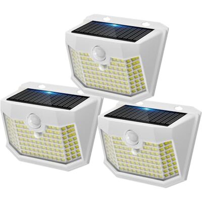Aootek Zonnelamp voor buiten, tuin, wandlamp, 3 stuks, 120 leds, IP65 Bewegingsmelder, 8 m, hoekige vorm, lithiumbatterij, witte behuizing, koud licht Aootek Zonnelamp voor buiten, tuin, wandlamp, 3 stuks, 120 leds, IP65 Bewegingsmelder, 8 m, hoekige vorm, lithiumbatterij, witte behuizing, koud licht