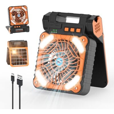 Smiling Shark Campingventilator met led, draagbaar, op zonne-energie, campingventilator met licht, USB, oplaadbaar, 90 graden, opvouwbaar, 4 snelheden en powerbank, draadloos, campingventilator voor Smiling Shark Campingventilator met led, draagbaar, op zonne-energie, campingventilator met licht, USB, oplaadbaar, 90 graden, opvouwbaar, 4 snelheden en powerbank, draadloos, campingventilator voor