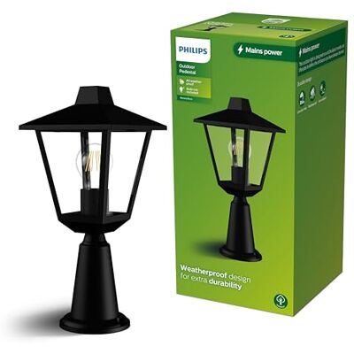 Philips Kinno sokkellamp – buitenlamp – zwart – E27 fitting – maximaal 25 W – weerbestendig; IP44 Philips Kinno sokkellamp – buitenlamp – zwart – E27 fitting – maximaal 25 W – weerbestendig; IP44