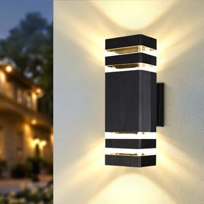 CHENBEN Wandlampen voor buiten, IP65, voordeur, moderne vierkante buitenwandlampen, buitenverlichting voor veranda en tuin, met GU10-lampen, zwart CHENBEN Wandlampen voor buiten, IP65, voordeur, moderne vierkante buitenwandlampen, buitenverlichting voor veranda en tuin, met GU10-lampen, zwart