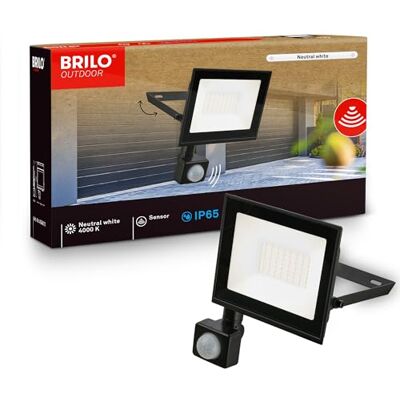 Briloner Led-buitenspot met bewegingsmelder, neutraal wit, 30 W, 2700 lm, draaibaar, IP65 stof- en waterdicht, led-schijnwerper voor buiten, voor tuin en garage, 14 x 19 x Briloner Led-buitenspot met bewegingsmelder, neutraal wit, 30 W, 2700 lm, draaibaar, IP65 stof- en waterdicht, led-schijnwerper voor buiten, voor tuin en garage, 14 x 19 x
