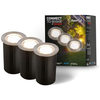 Briloner Connect to Shine tuinverlichting, 12 V, set van 3 led-vloerinbouwspots met huls, verlengset, IP67, warm wit licht, vloerinbouwspots, 45 x 66 mm, zilver Briloner Connect to Shine tuinverlichting, 12 V, set van 3 led-vloerinbouwspots met huls, verlengset, IP67, warm wit licht, vloerinbouwspots, 45 x 66 mm, zilver