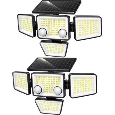 Lumisky FAIRVIEW Set van 2 zwarte zonnelampen met 4 koppen, krachtige witte ledverlichting, draaibaar met bewegingsmelder, ideaal voor het beveiligen van tuin, terras en buiten Lumisky FAIRVIEW Set van 2 zwarte zonnelampen met 4 koppen, krachtige witte ledverlichting, draaibaar met bewegingsmelder, ideaal voor het beveiligen van tuin, terras en buiten