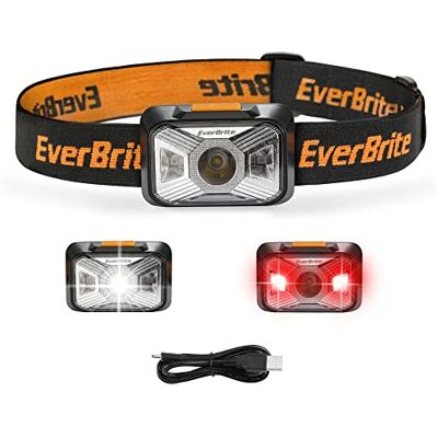 EverBrite USB-oplaadbare hoofdlamp met wit en rood licht, 4 verlichtingsmodi, verstelbaar, 200 lm, oplaadbare led-hoofdzaklamp voor vissen, kamperen, lezen, wandelen EverBrite USB-oplaadbare hoofdlamp met wit en rood licht, 4 verlichtingsmodi, verstelbaar, 200 lm, oplaadbare led-hoofdzaklamp voor vissen, kamperen, lezen, wandelen