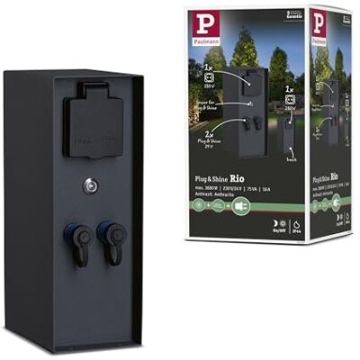 Paulmann 94701 Plug&Shine buitenarmatuur accessoires Rio stopcontacten met schemeringssensor. IP44 antraciet aansluitingen 2 x 230 V 2 x Plug & Shine 24 V Paulmann 94701 Plug&Shine buitenarmatuur accessoires Rio stopcontacten met schemeringssensor. IP44 antraciet aansluitingen 2 x 230 V 2 x Plug & Shine 24 V