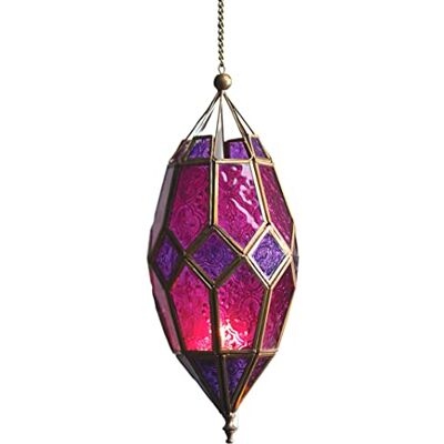 Purity Style Hangende glazen lantaarn Marokkaanse stijl (paars/roze) Purity Style Hangende glazen lantaarn Marokkaanse stijl (paars/roze)