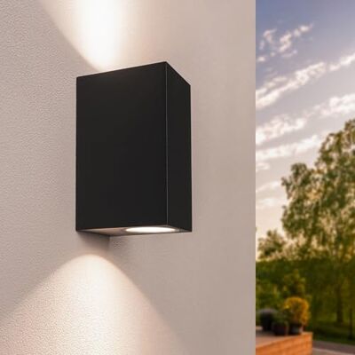 Ledvion Helene Ledwandlamp voor buiten, zwart, kubus, vierkant, twee richtingen 2 x GU10 Up&Down, wandlamp, draaibare stralingshoek, IP54 Ledvion Helene Ledwandlamp voor buiten, zwart, kubus, vierkant, twee richtingen 2 x GU10 Up&Down, wandlamp, draaibare stralingshoek, IP54