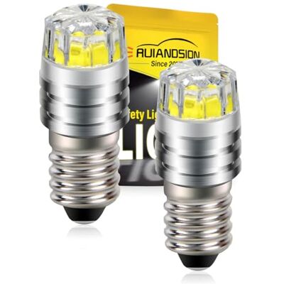 Ruiandsion 2 x 2 W 12 V E10 COB LED-lampen vervanging voor zaklampen, koplampen, hoofdlampen, wit Ruiandsion 2 x 2 W 12 V E10 COB LED-lampen vervanging voor zaklampen, koplampen, hoofdlampen, wit