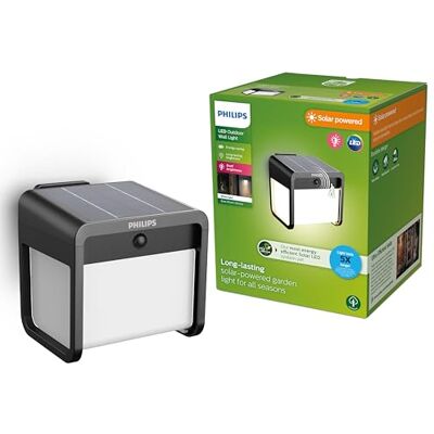 Philips Ezra wandlamp UltraEfficient LED Solar buitenlamp Helder warm licht; 3000 K Zwart Bewegingssensor Zonne-energie Schemersensor Philips Ezra wandlamp UltraEfficient LED Solar buitenlamp Helder warm licht; 3000 K Zwart Bewegingssensor Zonne-energie Schemersensor