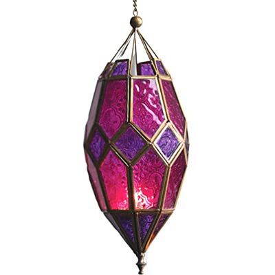 Purity Style Hangende glazen lantaarn Marokkaanse stijl (paars/roze) Purity Style Hangende glazen lantaarn Marokkaanse stijl (paars/roze)