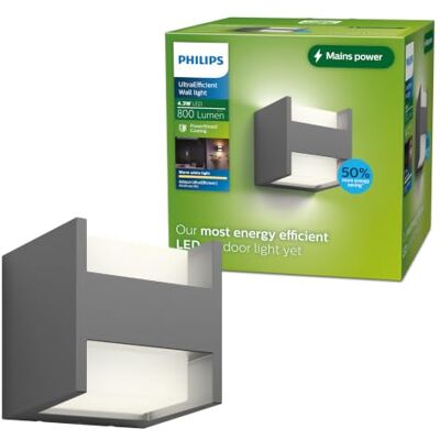 Philips Arbour Ultra Efficient buitenwandlamp, schijnt in twee richtingen, 3,8 W, 2700 K, antraciet, IP44 weerbestendig Philips Arbour Ultra Efficient buitenwandlamp, schijnt in twee richtingen, 3,8 W, 2700 K, antraciet, IP44 weerbestendig