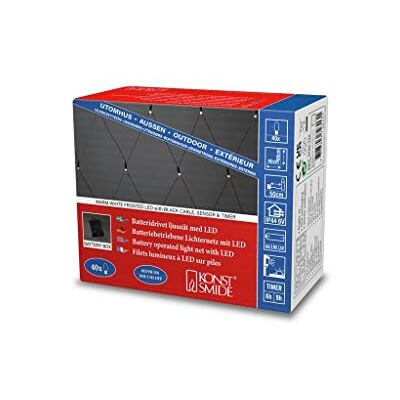 Konstsmide 3723-130 Led-lichtnet met lichtsensor en timer 6 uur en 9 uur, 40 warmwitte diodes, werkt op batterijen, buiten (IP44), zwarte kabel Konstsmide 3723-130 Led-lichtnet met lichtsensor en timer 6 uur en 9 uur, 40 warmwitte diodes, werkt op batterijen, buiten (IP44), zwarte kabel