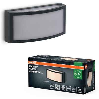 OSRAM Endura Classic Cuadra buitenlamp, wandlamp, E27, donkergrijs, aluminium, eenvoudige en snelle installatie, matte diffuser, beschermingsklasse IP65, voor buiten OSRAM Endura Classic Cuadra buitenlamp, wandlamp, E27, donkergrijs, aluminium, eenvoudige en snelle installatie, matte diffuser, beschermingsklasse IP65, voor buiten