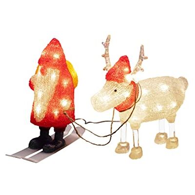 Konstsmide 6239-103 Led-kerstkabouter van acryl met rendier, 40 warmwitte diodes, 24 V, buiten (IP44), witte kabel, rood/wit Konstsmide 6239-103 Led-kerstkabouter van acryl met rendier, 40 warmwitte diodes, 24 V, buiten (IP44), witte kabel, rood/wit