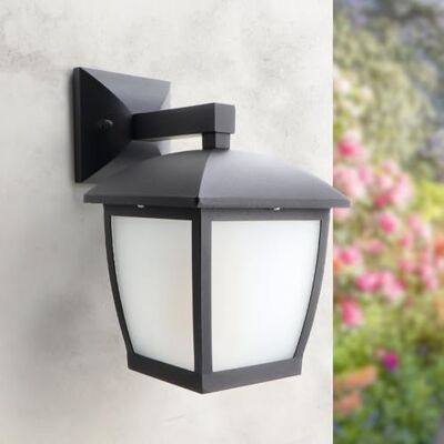 M Ledme House Series wandlamp voor buiten, IP44 waterdicht, E27 fitting, zwart staal en glas, voor tuin, terras of entree (lamp niet inbegrepen) M Ledme House Series wandlamp voor buiten, IP44 waterdicht, E27 fitting, zwart staal en glas, voor tuin, terras of entree (lamp niet inbegrepen)