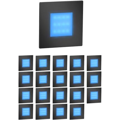 ledscom.de FEX Trapverlichting / wandlamp met 20 leds, voor binnen en buiten, vierkant, zwart, 85 x 85 mm, blauw ledscom.de FEX Trapverlichting / wandlamp met 20 leds, voor binnen en buiten, vierkant, zwart, 85 x 85 mm, blauw