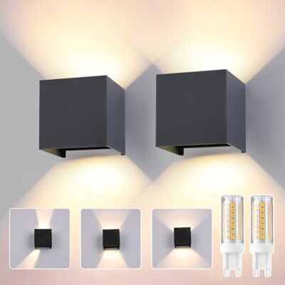 FUPE Wandlamp voor buiten, binnen, led, G9-lampen, vervangbaar, IP65, waterdicht, buiten, 3000 K, warmwit, vierkant, aluminium, instelling van de verlichtingshoek, 2 stuks, zwart FUPE Wandlamp voor buiten, binnen, led, G9-lampen, vervangbaar, IP65, waterdicht, buiten, 3000 K, warmwit, vierkant, aluminium, instelling van de verlichtingshoek, 2 stuks, zwart