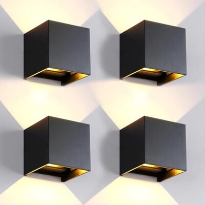 FUPE Wandlamp voor buiten, binnen, verstelbaar, 3 kleuren, led, wandlamp, IP65, waterdicht, modern, zwart, 15 W, vierkante aluminium wandlamp, instelling van de stralingshoek, 11 cm, 4 stuks FUPE Wandlamp voor buiten, binnen, verstelbaar, 3 kleuren, led, wandlamp, IP65, waterdicht, modern, zwart, 15 W, vierkante aluminium wandlamp, instelling van de stralingshoek, 11 cm, 4 stuks