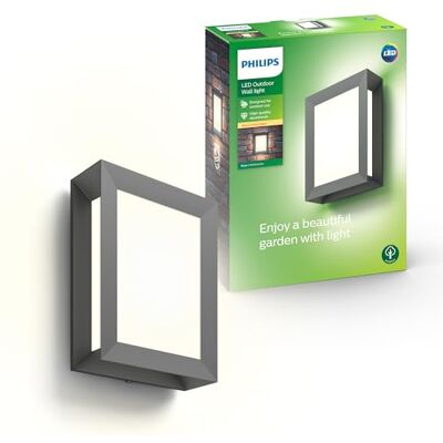 Philips Karp Buitenwandlamp Antraciet 4,5 W Warmwit licht Spatwaterdicht Geïntegreerde LED-lamp Philips Karp Buitenwandlamp Antraciet 4,5 W Warmwit licht Spatwaterdicht Geïntegreerde LED-lamp